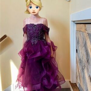 Elegant Purple Gown with Beaded Bodice